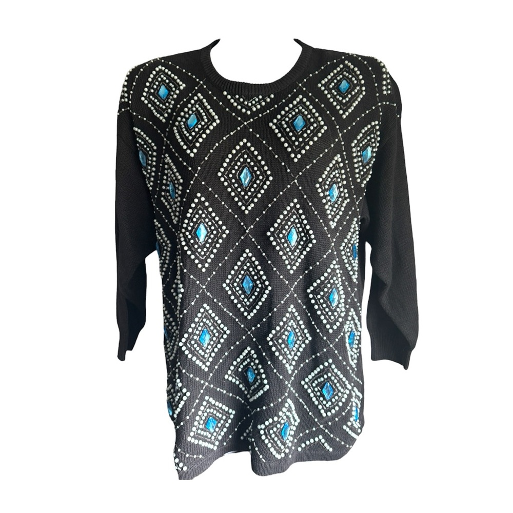 Western Connection II Black Beaded Sweater 2X